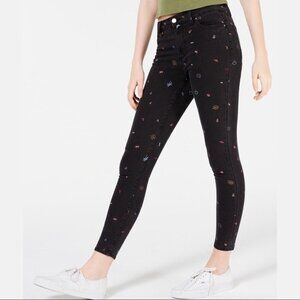 TINSELTOWN Graphic Print Black Skinny Jeans